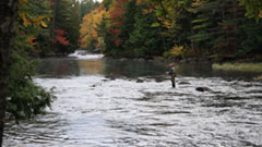 Man fly fishing on Indian River during the fall