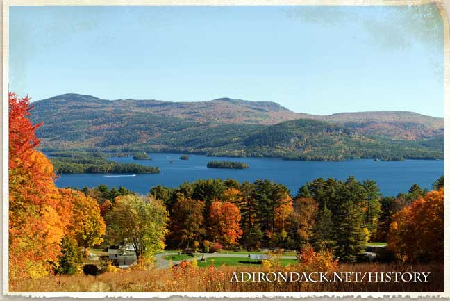 adirondack lake with fall foliage