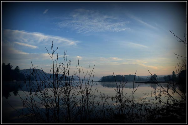 A lake on a misty morning