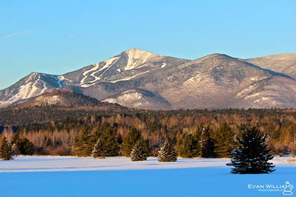 Whiteface Mountain from a field during the winter