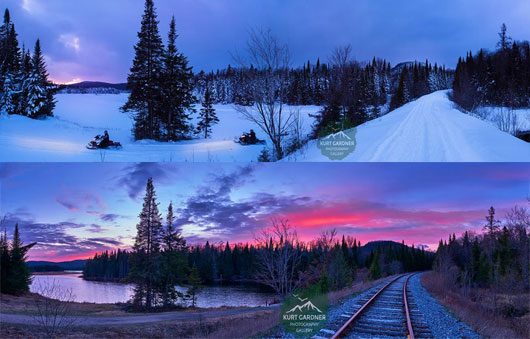 side by side photos of train tracks