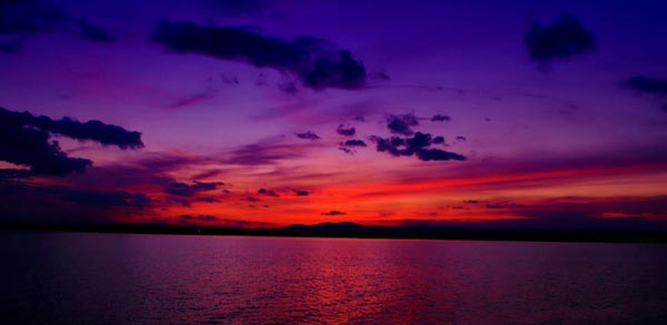 red and purple sunset over Lake Champlain