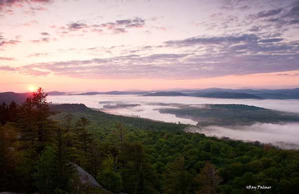 fog over lakes at sunrise