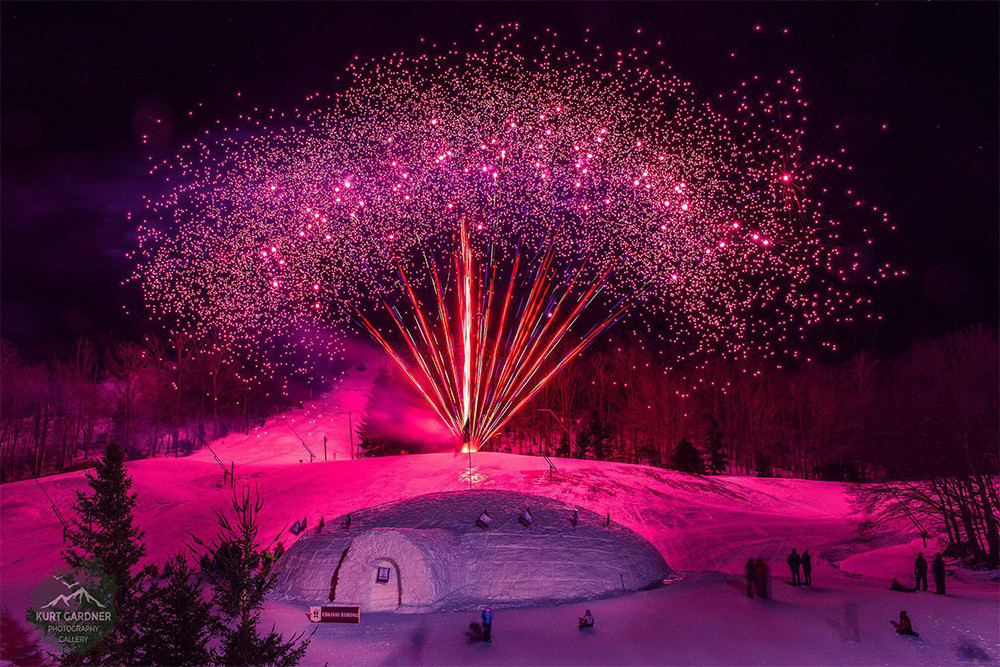 fireworks at a winter carnival