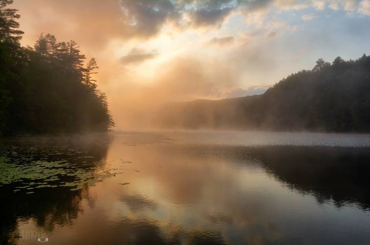 Fog on a lake in the morning