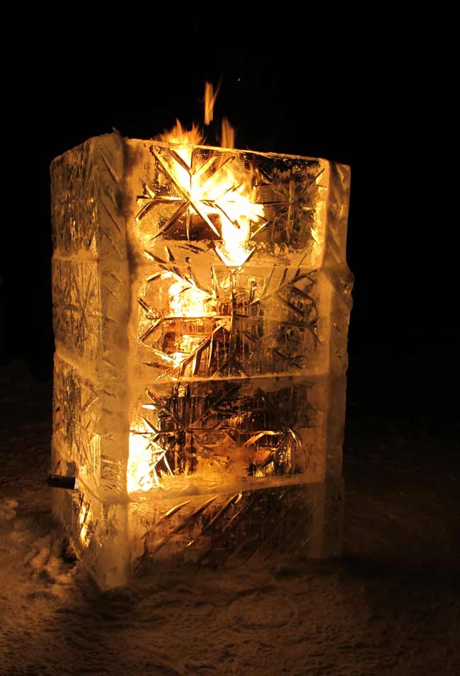 fire inside ice sculpture