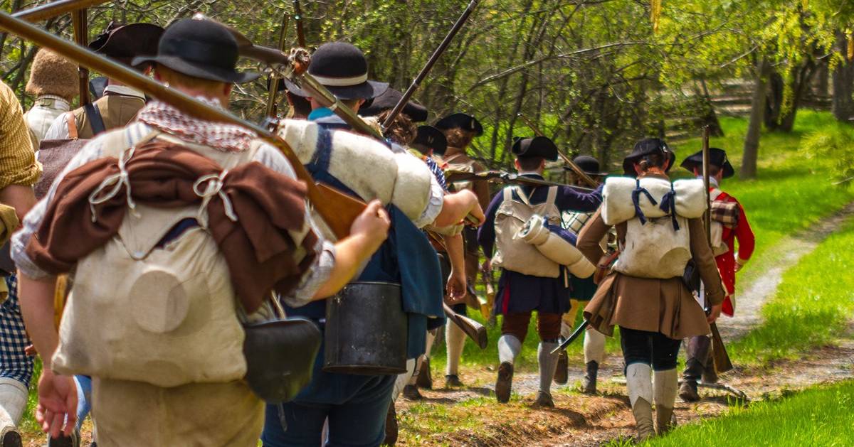 reenactors walk