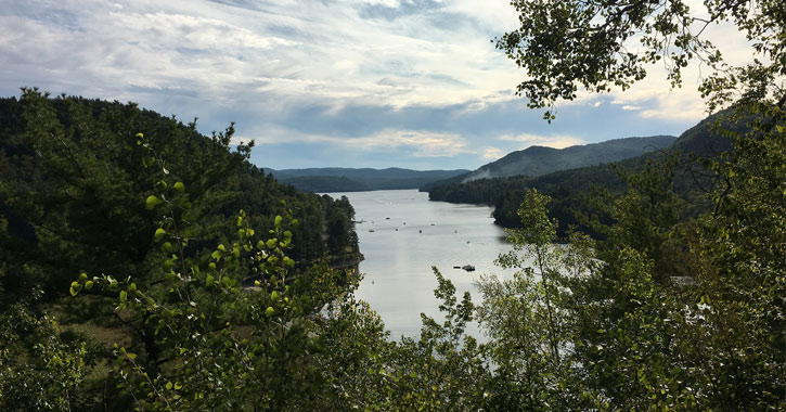 view of great sacandaga lake from an overlook