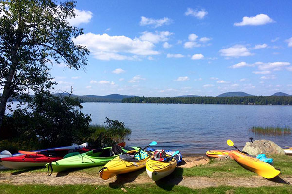 kayaks on land