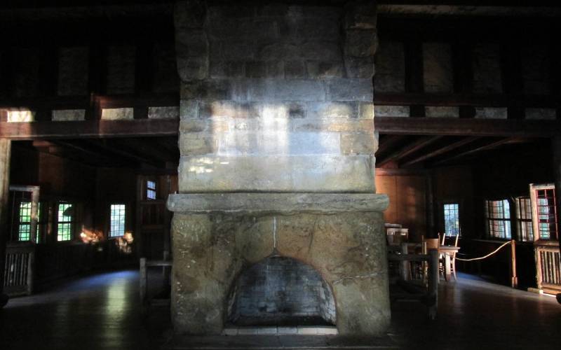 stone chimney in a rustic building