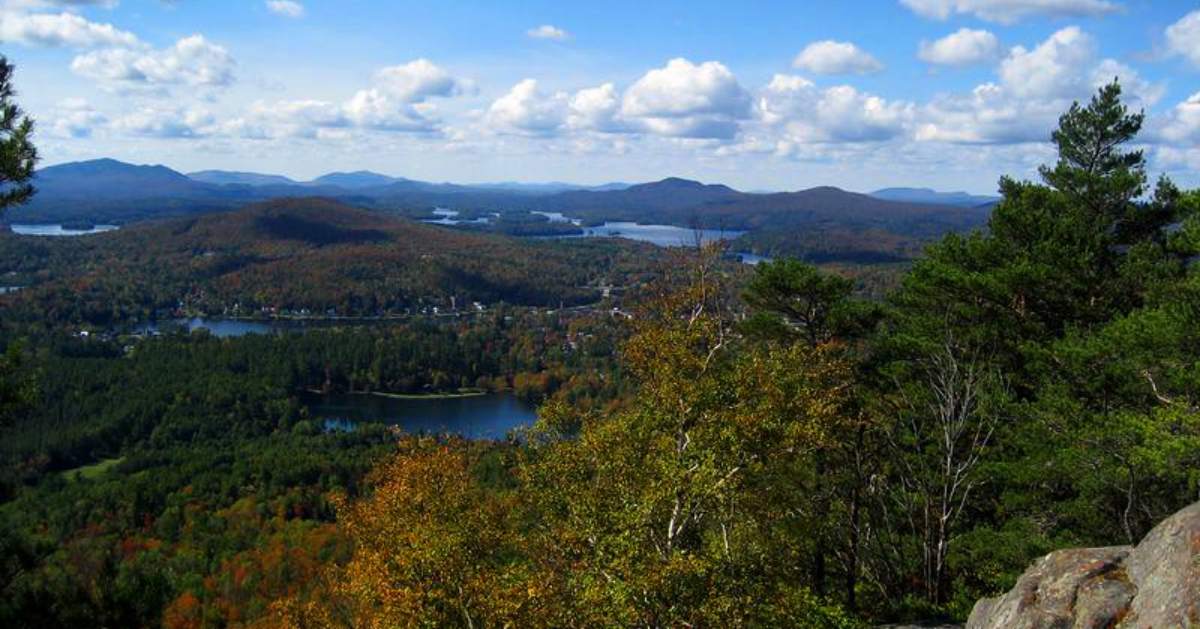 lakes as seen from the top of baker mountain near saranac lake