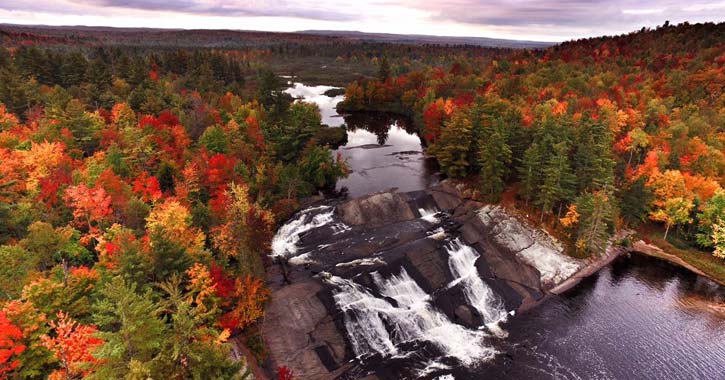 waterfall and fall foliage