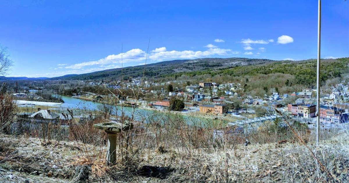 view of town in the winter