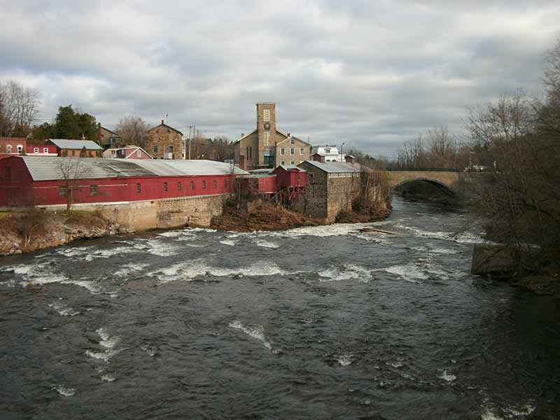 The Ausable River as seen from a pedestrian footbridge in Keeseville NY