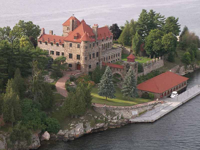 Aerial view of Singer Castle on Dark Island