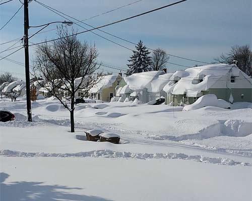 neighborhood covered with snow